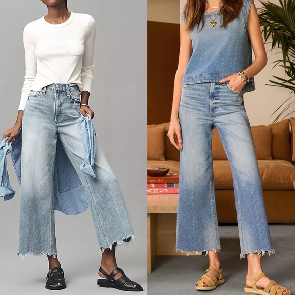 Evereve Pistola Lana High Rise Crop Raw Hem Wide Leg Jeans - Picture 2 of 7